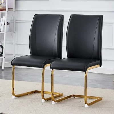 Obrázek produktu pro MODFU 2dílná sada jídelních židlí se zlatými kovovými nohami, jednoduchý design, ergonomická židle, bílá+zlatá