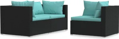 Immagine prodotto di vidaXL Set di 3 pezzi per salotto da giardino con cuscini in polirattan nero