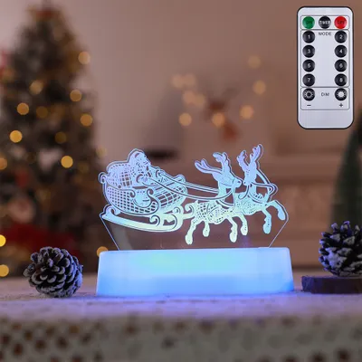 Obrázek produktu pro 3D vánoční noční světlo LED iluze lampa se 7 barvami noční světla na baterie s dálkovým ovládáním noční lampa strana vánoční dekorace
