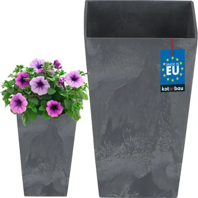 Immagine prodotto di KOTARBAU® Vaso da fiori 125x125x200mm struttura quadrata in cemento con vaso interno grigio scuro