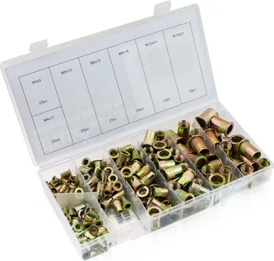 Produktbild von Bituxx 150 tlg. Nietmuttern Set Nieten Flachkopfnieten Gewindenieten Sortiment Stahl Verzinkt M3 M4 M5 M6 M8 M10 MS-17207