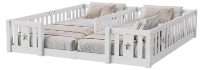 Obrázek produktu pro Postel Moonbite 90x200 cm, masivní borovice, bílá barva, s bočnicemi s motivem hvězd, bezpečnostní zábrana, rošt, nosnost do 220 kg, snadná montáž
