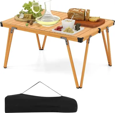 Image de Table de camping - Table de pique-nique - Plateau imperméable - Portable - Métal - Avec sac de transport - Pour l'extérieur/la pêche - Marron