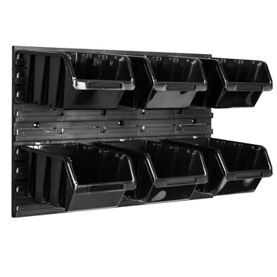 Image de Panneau à outils mural 57,6 x 39 cm avec 6 pcs. Boîtes suspendues Boîtes noires Système de rangement