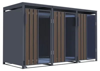 Produktbild von Mülltonnenbox Holz mit Plexiglas für 3 Mülltonnen