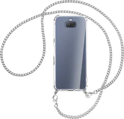 Produktbild von Handykette Backcover-Schutzhülle mit Band (Metall silberfarben) für Sony Xperia 10 - silberfarbene Kette