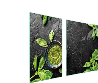 Immagine prodotto di Piastre copri fornelli 2 pezzi 100x52 Copri piano cottura in Vetroceramica tagliere in vetro ardesia basilico