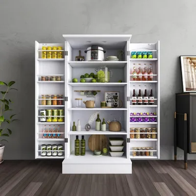 Zdjęcie produktu dla Feonase, wolnostojąca witryna kuchenna, biały, 120x60x40 cm - szafka do przechowywania z 5 półkami