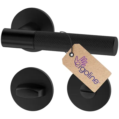 Produktbild von ERGO line Schwarz Türbeschlag LEA für Badtüren WC, Türbeschlag mit gerändeltem Griff; Schwarz Matt, Türgriff; Türklinke; Türdrücker