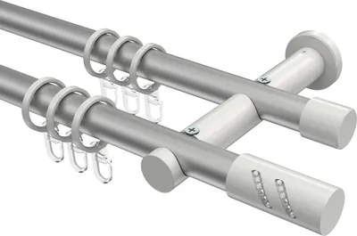 Produktbild von Interdeco Gardinenstange / Vorhangstange Silbergrau / Weiß, Typ Platon Zoena (Glitzerzylinder), 20 mm Ø 2-läufig, 160 cm