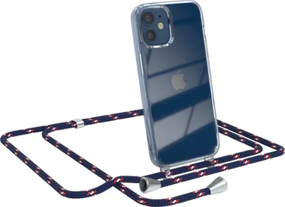 Produktbild von EAZY CASE Handykette kompatibel mit Apple iPhone 12 Mini, Handyhülle mit Umhängeband, Handykordel, Schutzhülle Clear, Band in Blau