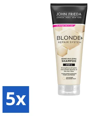 Imagen del producto de 5 champús John Frieda Blonde+ Repair, fortalecedores del cabello, de 250 ml cada uno. Paquete de 5 unidades