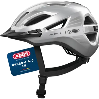 Produktbild von ABUS Stadthelm Urban-I 4.0 LR - Fahrradhelm mit Zopf-Öffnung, Schirm, magnetischem Verschluss - light ready für Rücklicht-Nachrüstung - für Jugendliche, Frauen und Männer - Größe S, silber
