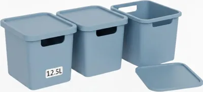 Produktbild von Plastard Boxen 12,5 L, 3er-Set, stapelbar, BPA-frei, Blau, mit Deckel