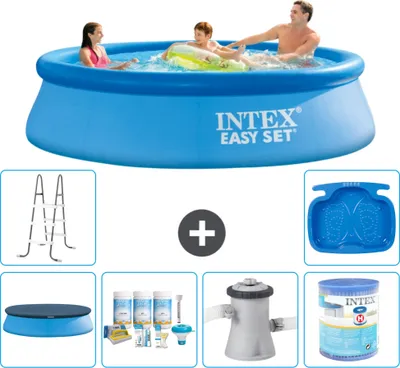 Produktbild von Intex runder aufblasbarer Easy Set-Pool – 305 x 76 cm – Blau – im Lieferumfang enthalten Abdeckung - Wartungspaket - Filterpumpe für Schwimmbad - Filter - Leiter - Fußbad