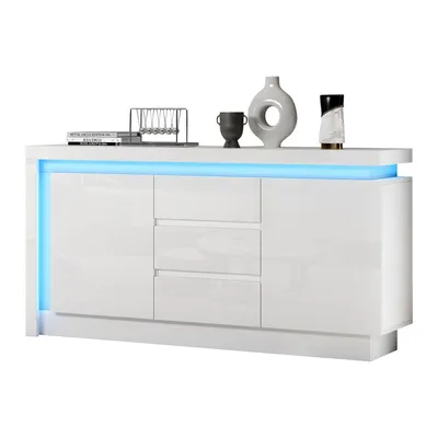Produktbild von Sideboard,Kommode,Beistelltisch mit 3 Schubladen,Schrank mit verstellbaren Einlegeböden und 2 Türen,Hochglanz Sofa Beistellschrank mit LED