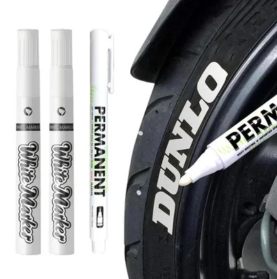Zdjęcie produktu dla Markery do opon, białe, 3 sztuki (2 mm, 1 mm), wodoodporne, do użytku na samochodach, motocyklach, szkle, metalu i gumie