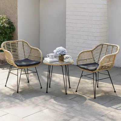 Produktbild von Balkonmöbel Set 3-teilig Rattan Optik mit Tisch und 2 Stühlen HTI-Line
