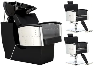 Image de Ensemble de lave-coiffure Zoe + 2 x chaise de coiffure avec repose-pieds pivotantes hydrauliques pour salon de coiffure