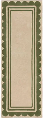 Productafbeelding van 80x230 cm Handgemaakte vloerkleden Lois Scallop, kleur groen