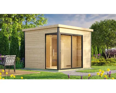 Produktbild von Saunahaus Weka 412 inkl. 9 kW Ofen u.integre.Steuerung mit graphitfarbiger Ganzglastüre