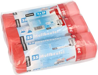 Produktbild von 15000 Müllbeutel mit Zugband, HDPE 30 l 70 cm x 55 cm rot 17 my