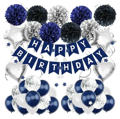 Produktbild von Geburtstagsdeko Mann Schwarz Marineblau Silber Party Zubehör