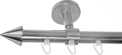Produktbild von Innenlauf Gardinenstange Edelstahl Look 20mm Deckenträger Deckenbefestigung 1-läufig Spitze, Länge wählbar D30 E31