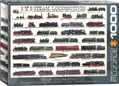 Produktbild von 1000 Teile Puzzle - Puzzle - Geschichte der Dampflokomotive + Puzzle Alu Rahmen für 1000er