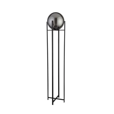 Obrázek produktu pro Stojací lampa kovová kouřové sklo E27 159 cm vysoká černé kouřové šedé stínítko retro design