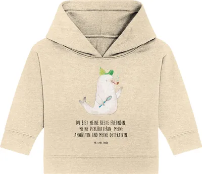 Produktbild von Mr. & Mrs. Panda Organic Baby Hoodie Robbe Sherlock 24. - 36. Monat - Natural Raw - Geschenk, Kapuzensweatshirt, Lustige Sprüche, Kapuzenshirt
