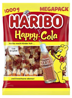 Obrázek produktu pro Haribo Happy Cola, žvýkací bonbóny s příchutí coly, balení 1000 g
