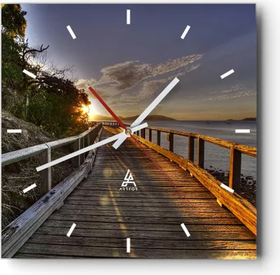 Produktbild von Wanduhr - Quadrat - Glasuhr - Fußgängerbrücke Himmel Wasser - 30x30cm - Schleichendes Uhrwerk - Lautlos - zum Aufhängen bereit - Dekoration Modern - Wanddekoration aus Glas - C3AC30x30-0125