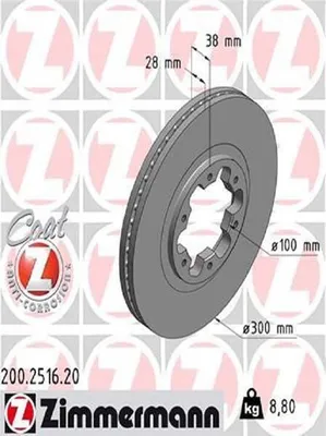 Produktbild von 2x ZIMMERMANN 200.2516.20 Bremsscheibe Vorderachse
