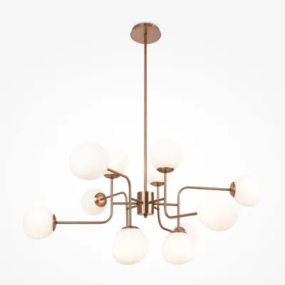 Produktbild von Hängelampe Metall Glas E14 H: max. 140 cm in Gold Weiß 12-flammig Kugel Schirm Modern