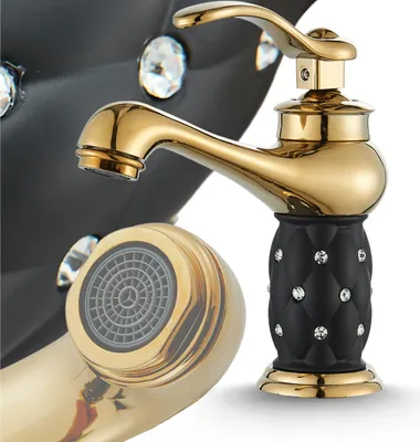 Immagine prodotto di Miscelatore lavabo Ari Aristo monocomando con aeratore e cartuccia Vetroceramica, corpo in ottone, oro e nero glamour