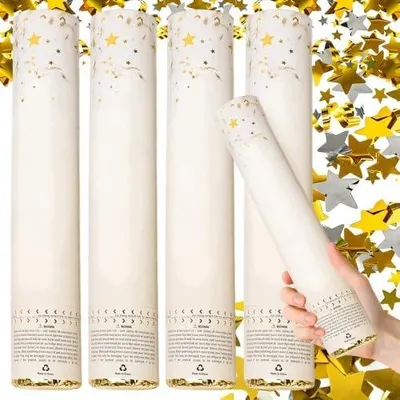 Zdjęcie produktu dla Wyrzutnia konfetti złota na urodziny wesele zestaw 4 sztuk 28 cm