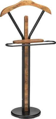 Produktbild von Herrendiener FABIO – Kleiderbügel, Hosenbügel und Ablage, stilvolles Design, Schwarz/Vintage. Ideal für Schlafzimmer, Metallgestell, runder Standfuß.