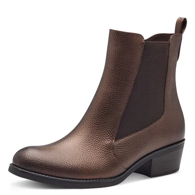 Image de Bottes Chelsea pour femmes, marque Marco Tozzi, avec talon bloc et fermeture éclair, couleur marron (Bronc)