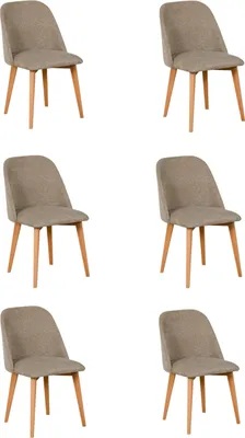 Six dining chairs are arranged in a grid formation against a white background.