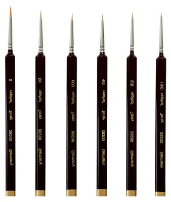 Produktbild von Toray Künstlerpinsel Set in feiner Ausführung (Größen 10/0, 5/0, 4/0, 000, 00 und 0) für Aquarell- und Acrylmalerei