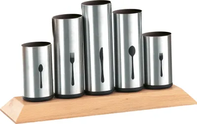 Produktbild von Esmeyer Besteckhalter PIPES mit 5 Halterungen aus Edelstahl 18/8 und Gummibaumholz , 610-217