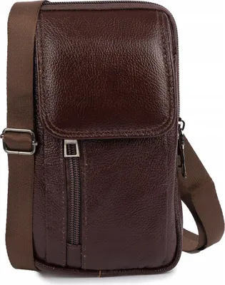 Produktbild von Herren-Schultertasche, Handytasche, Geldbörse, Leder, großes Fassungsvermögen, Braun