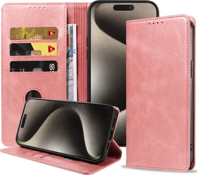 Obrázok produktu pre Smartphonica puzdro na telefón vhodné pre iPhone 15 Pro z umelej kože s magnetickým zapínaním a držiakmi na karty