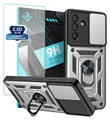 Produktbild von Armor Handyhülle für Samsung Galaxy A56 5G mit 9H Displayglas Displayschutz Kameraschutz Handy Panzer Case Cover Schutzhülle Outdoor Farbe: Silber