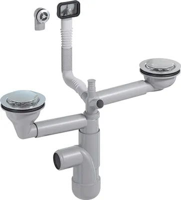 Produktbild von PREVEX Flexloc Siphon, platzsparend, universal, komplett mit 1,5 oder 2 Becken inkl. Ablaufgarnitur, Magnetabdeckung und 2 Überläufen für Küchenspülen/Spülbecken | aus recyceltem Kunststoff