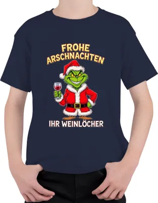 Produktbild von Frohe Arschnachten Weihnachtsgrinch Weinhumor Geschenk Weinparty Uni Kinder T-Shirt, Navy, 104