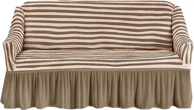 Produktbild von Stretch Sofabezug Sofa Sitzkissenbezug Plissee Rüschenrock Sofaüberzug europäischer Stil Sesselüberzug(2-Sitzer, Gestreifter Kaffee )