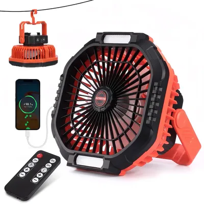 Produktbild von Tischventilator Campingventilator mit Licht und Fernbedienung USB-C aufladbar mit 4 Windstufen und 3 Lichtmodi
