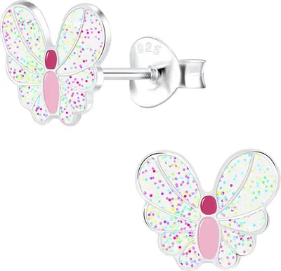 Produktbild von Schmetterling Ohrstecker: Bunte Kinder Ohrringe Silber 925